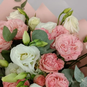 Bouquet of peony roses and eustoma