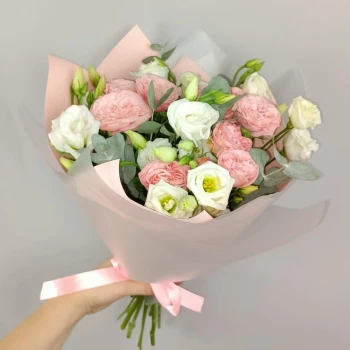 Bouquet of peony roses and eustoma