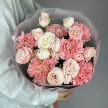 Peony bush rose with dianthus